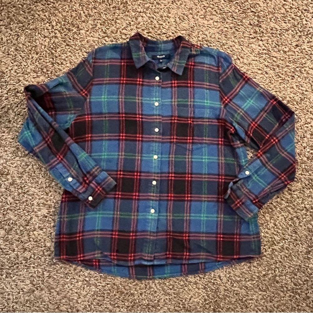 Madewell 
Women’s 
Large 
Red, Blue, Green Plaid 
Flannel 
Long sleeve shirt - Picture 3 of 9